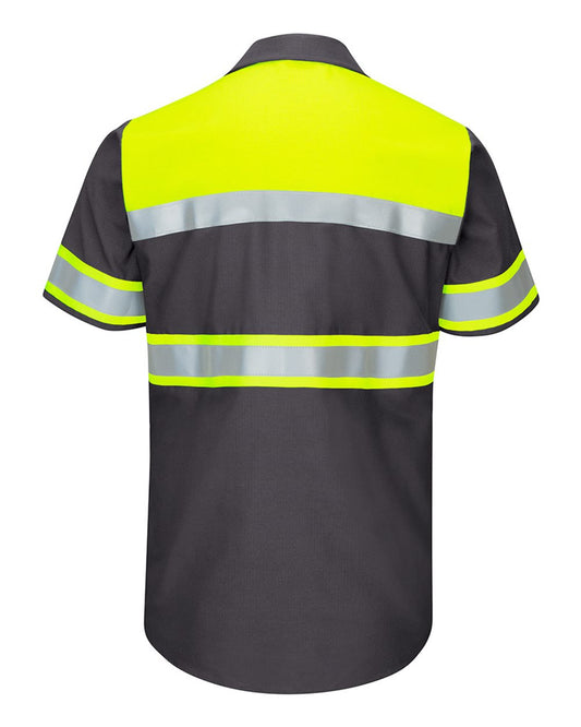 BLANK SY80 Men's Hi-Visibility Colorblock Ripstop Short Sleeve Work Shirt