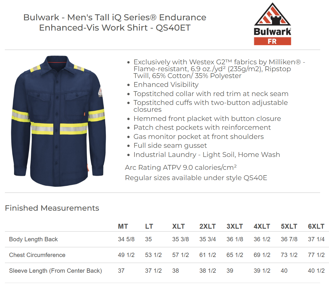 BLANK QS40ET Men's Tall iQ Series® Endurance Enhanced-Vis Work Shirt