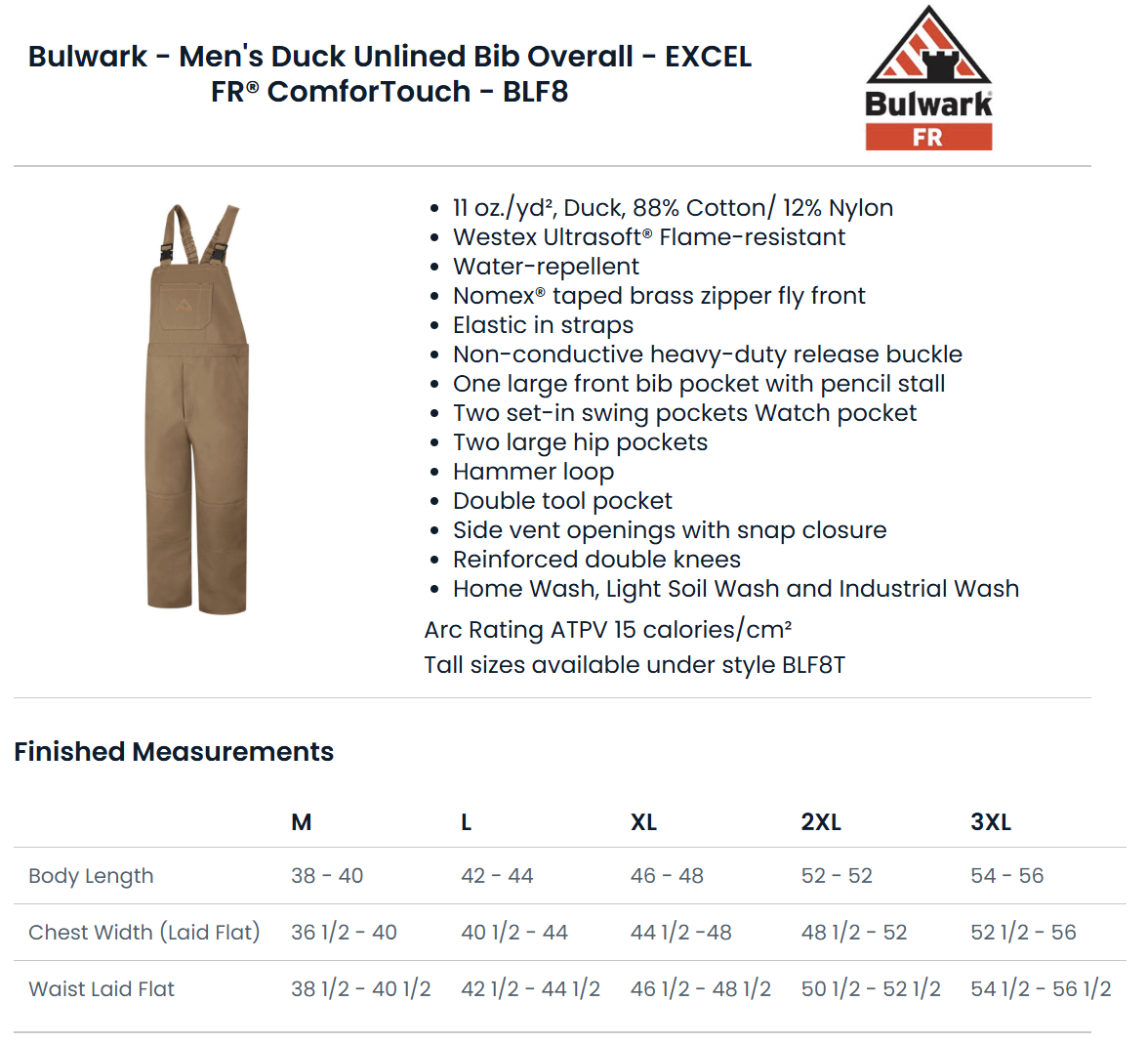 BLANK BLF8 Men's Duck Unlined Bib Overall - EXCEL FR® ComforTouch