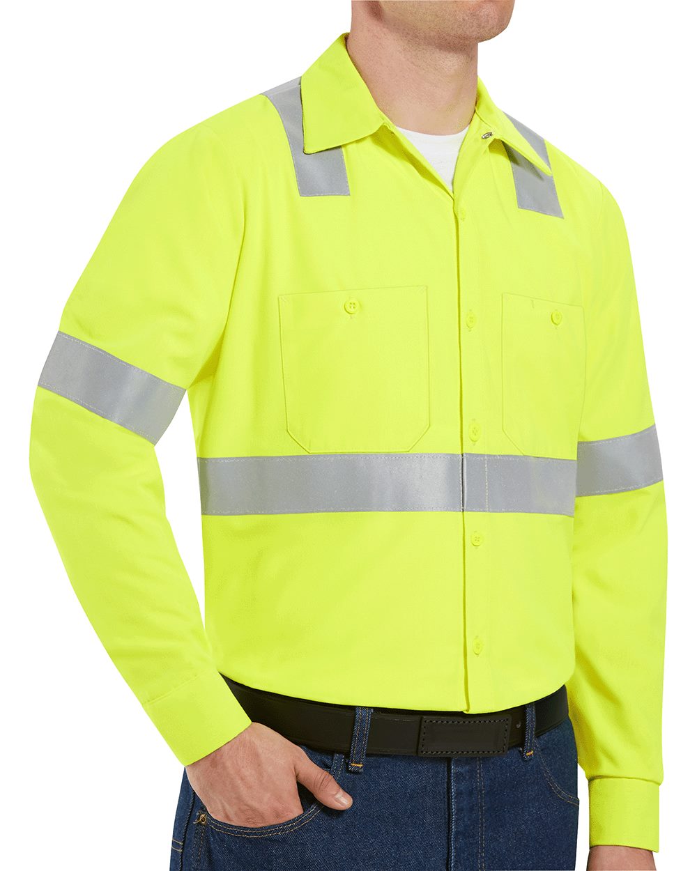 BLANK SS14HV Men's High Visibility Safety Long Sleeve Work Shirt