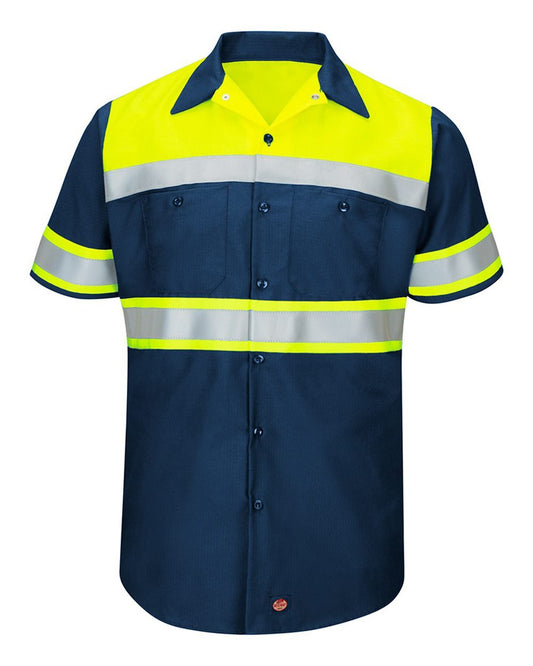 BLANK SY80T Men's Tall Hi-Visibility Colorblock Ripstop Short Sleeve Work Shirt
