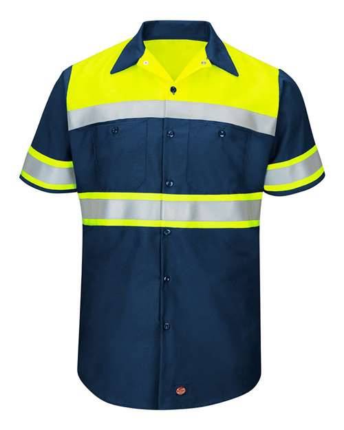 BLANK SY80 Men's Hi-Visibility Colorblock Ripstop Short Sleeve Work Shirt