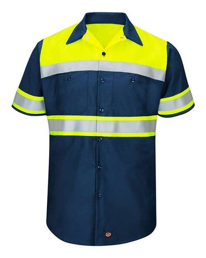 BLANK SY80 Men's Hi-Visibility Colorblock Ripstop Short Sleeve Work Shirt