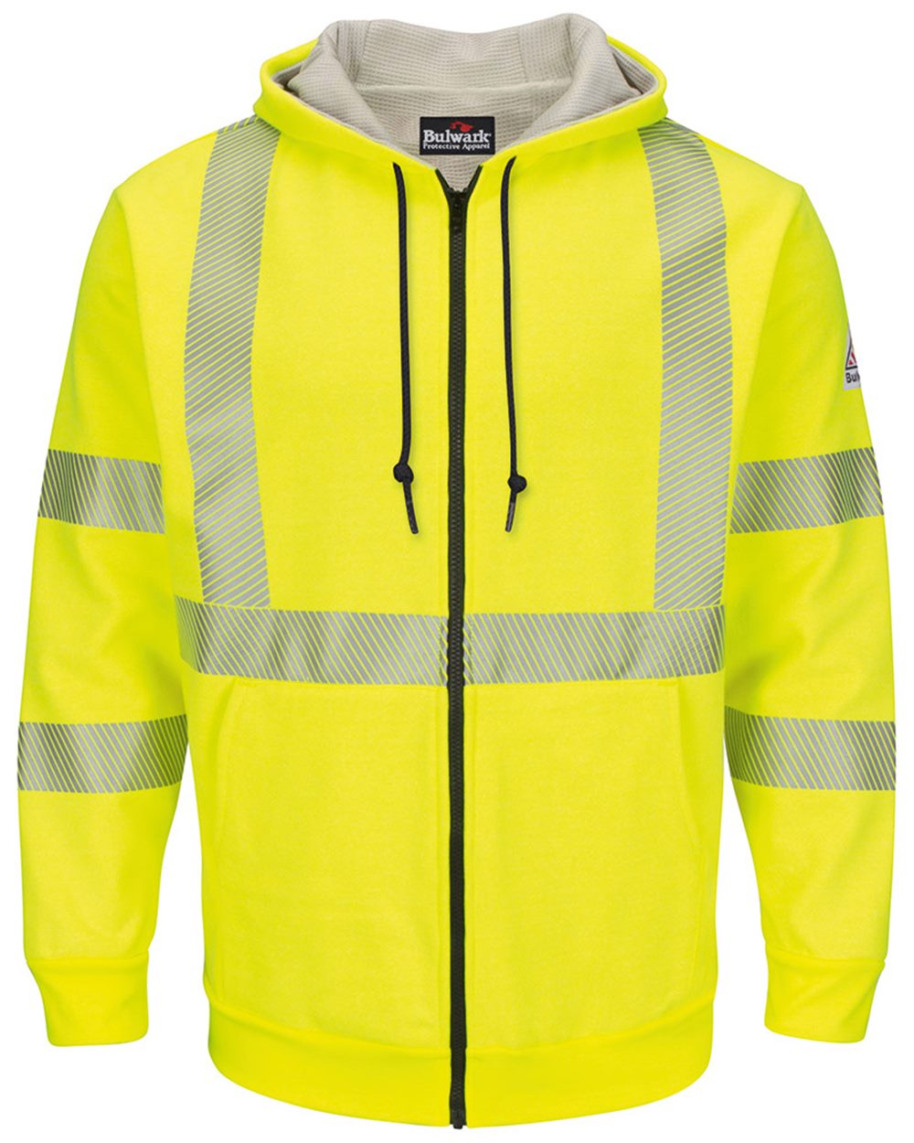 BLANK SMZ4HV Men's Hi-Visibility Zip-Front Hooded Fleece Sweatshirt with Waffle Lining