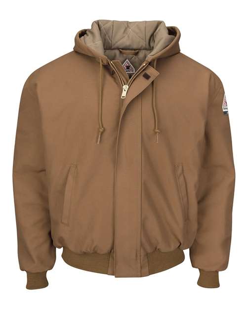BLANK JLH6 Men's Insulated Brown Duck Hooded Jacket with Knit Trim