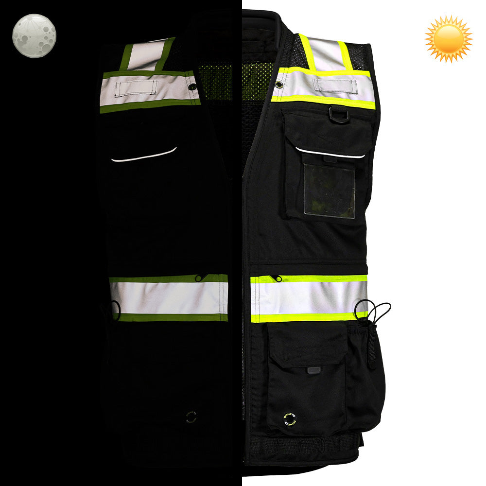 BLANK OV8783 Heavy-Duty Solid Front Black Safety Vest Featuring MUL System and ProPocket