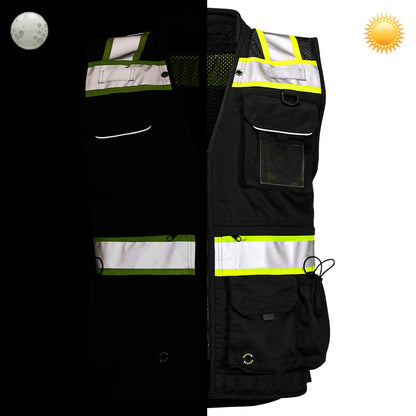 BLANK OV8783 Heavy-Duty Solid Front Black Safety Vest Featuring MUL System and ProPocket