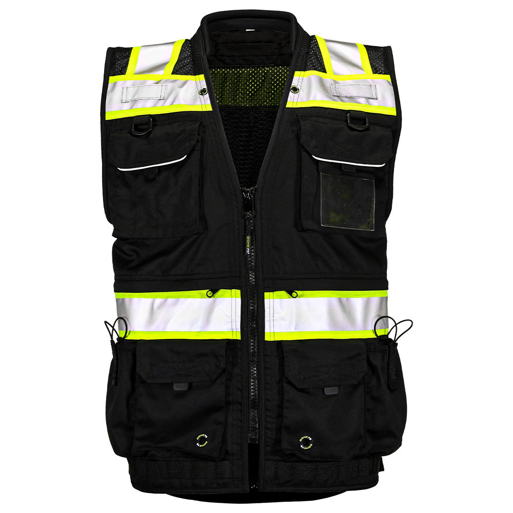 BLANK OV8783 Heavy-Duty Solid Front Black Safety Vest Featuring MUL System and ProPocket