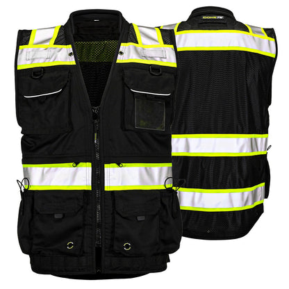 BLANK OV8783 Heavy-Duty Solid Front Black Safety Vest Featuring MUL System and ProPocket