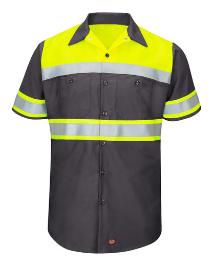 BLANK SY80 Men's Hi-Visibility Colorblock Ripstop Short Sleeve Work Shirt