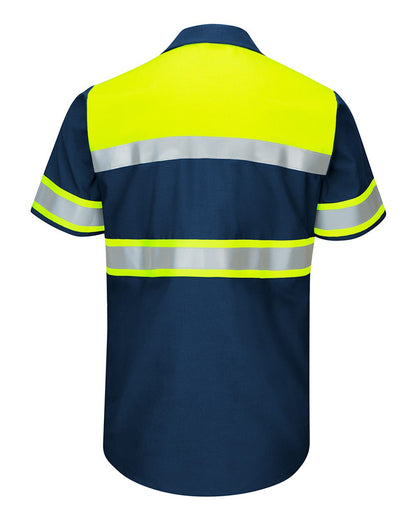 BLANK SY80 Men's Hi-Visibility Colorblock Ripstop Short Sleeve Work Shirt