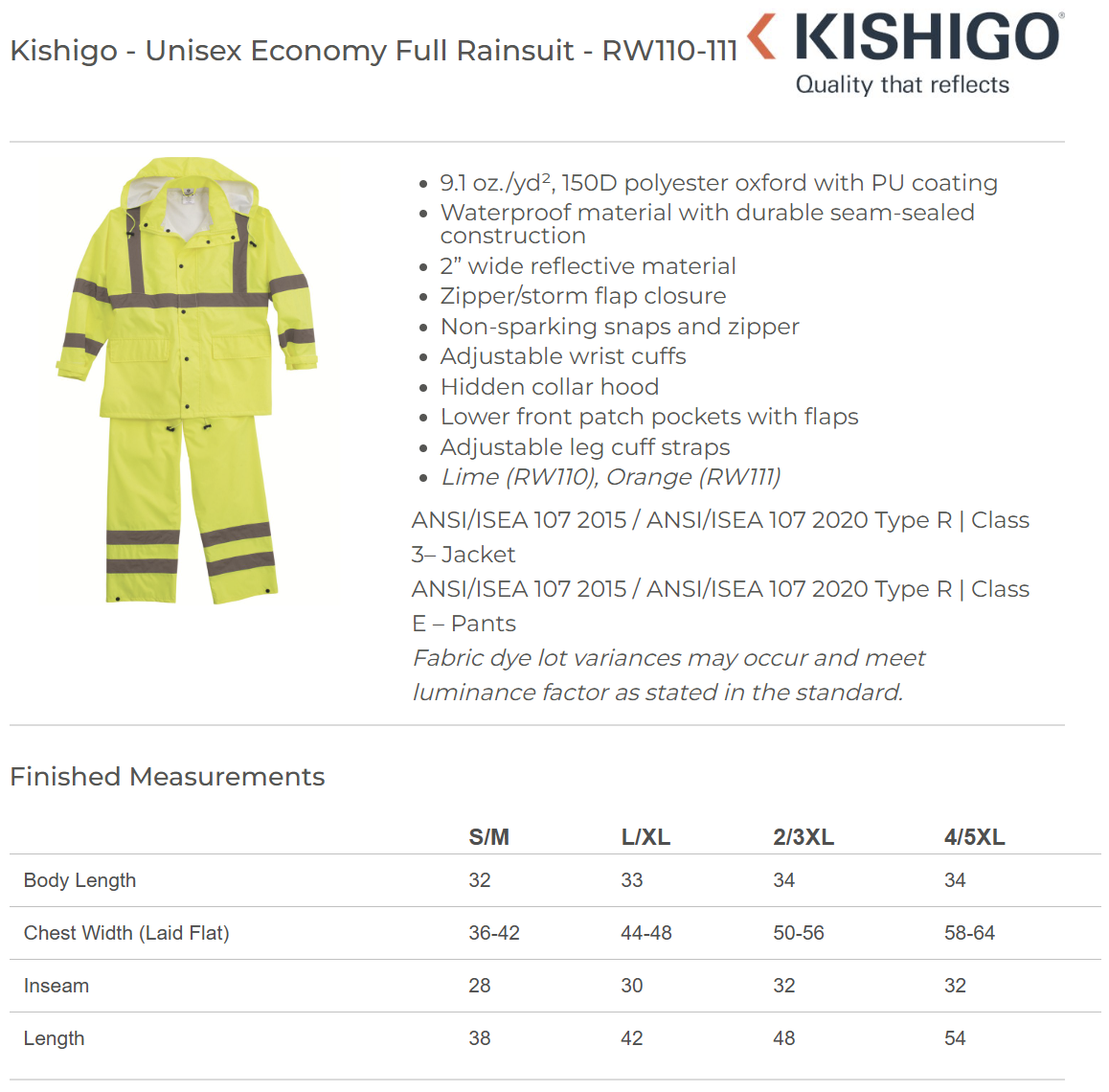 Unisex Economy Full Rainsuit