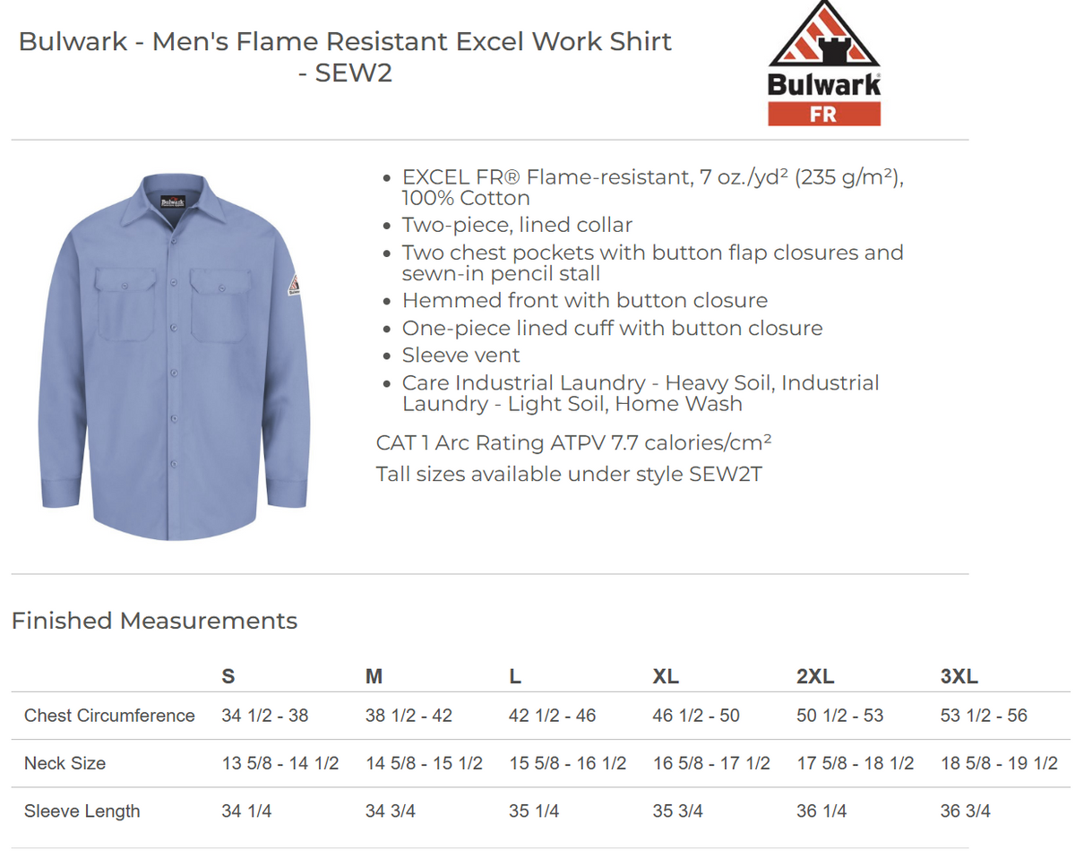 BLANK SEW2 Men's Flame Resistant Excel Work Shirt