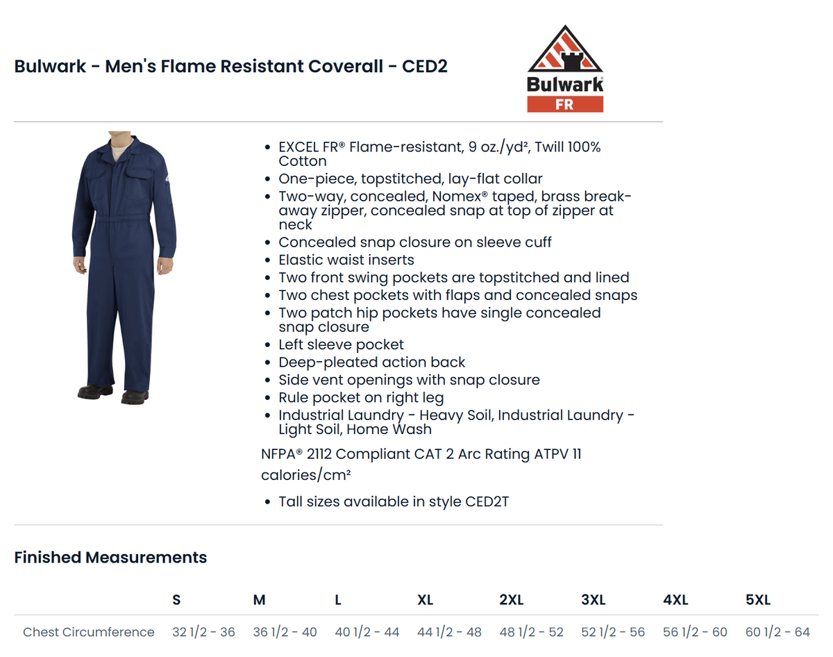 BLANK CED2 Men's Flame Resistant Coverall