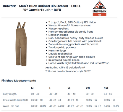 BLANK BLF8 Men's Duck Unlined Bib Overall - EXCEL FR® ComforTouch