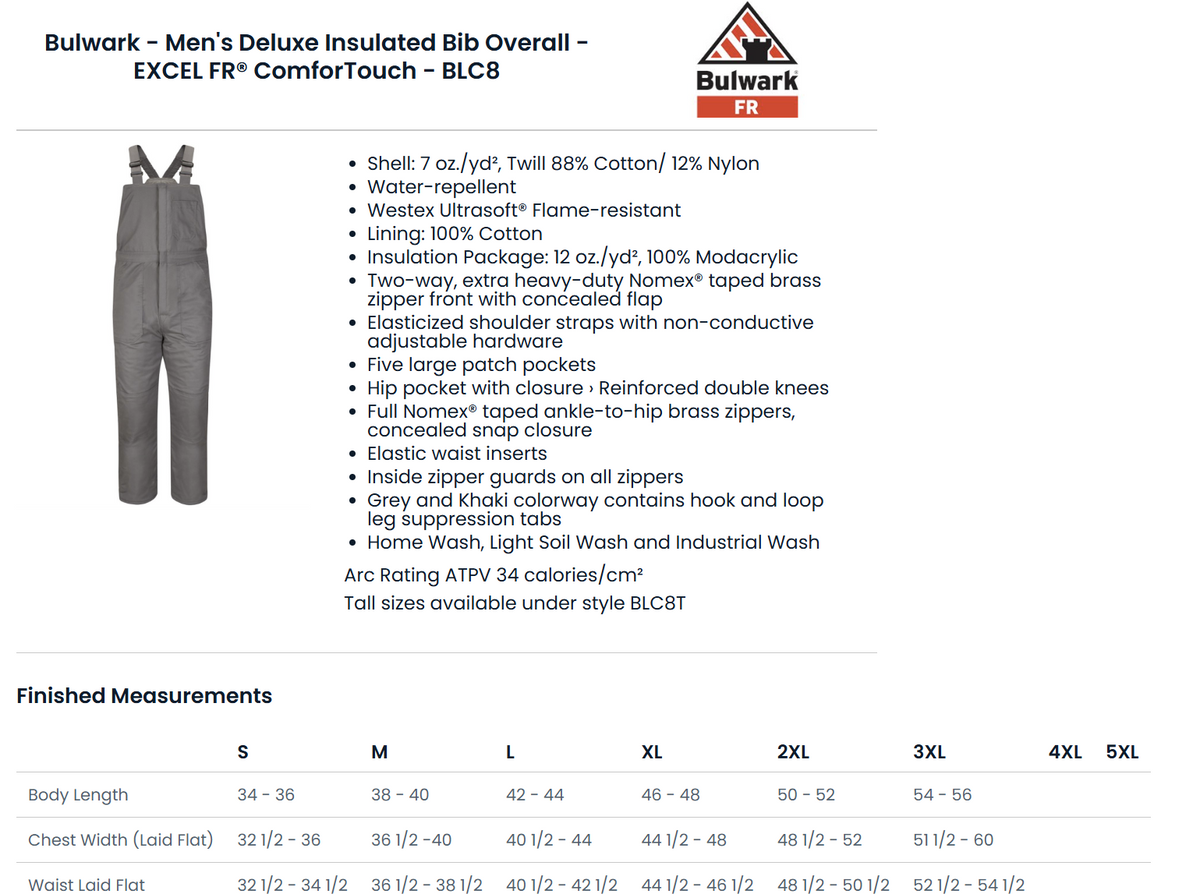 BLANK BLC8 Men's Deluxe Insulated Bib Overall - EXCEL FR® ComforTouch